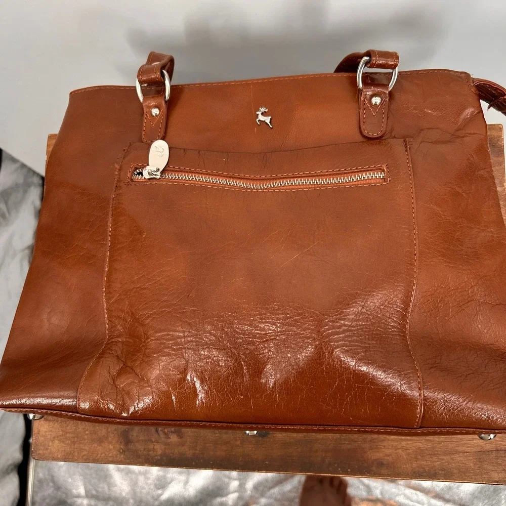 Ashwood Brown Genuine Leather Shoulder Tote Bag Silver Hardware Cognac